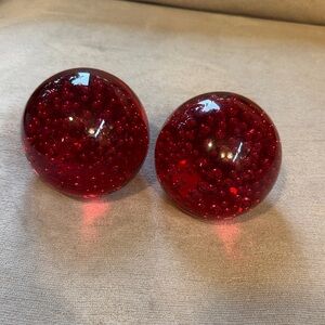 Vintage Red Glass Sphere Pair